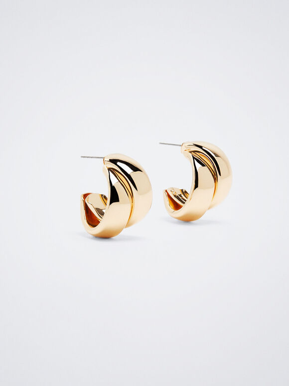 Gold Hoop Earrings , Golden, hi-res