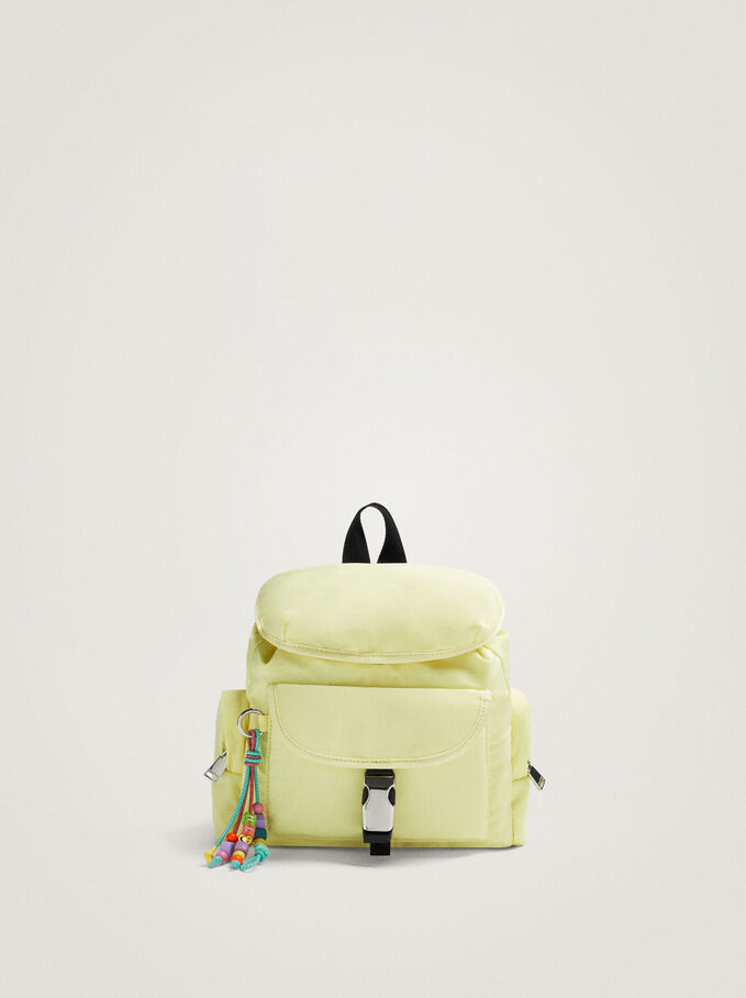 Nylon Backpack With Pendant, Yellow, hi-res