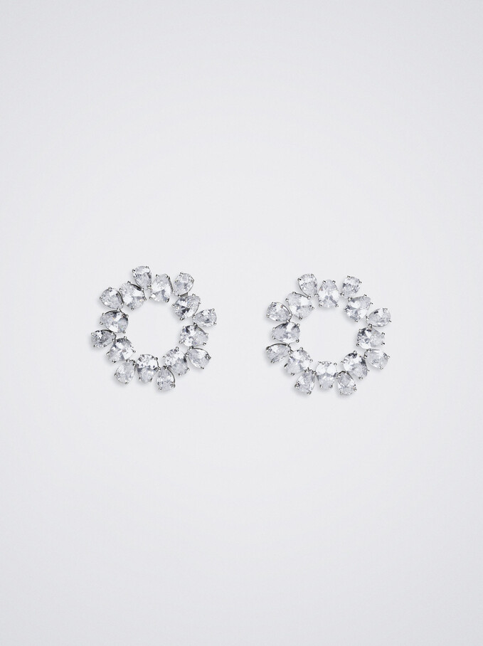 Earrings With Zirconia, Silver, hi-res