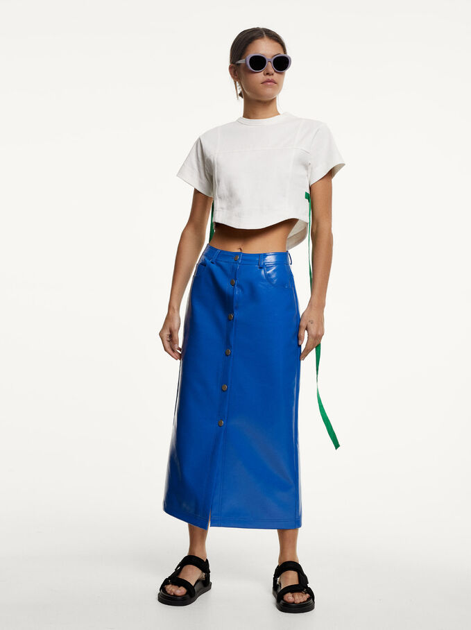 Faux Leather Midi Skirt, Blue, hi-res