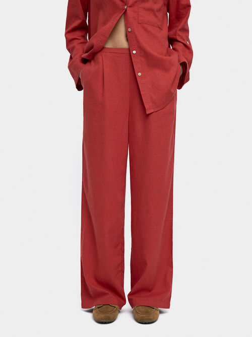 Linen-blend trousers with elastic waistband