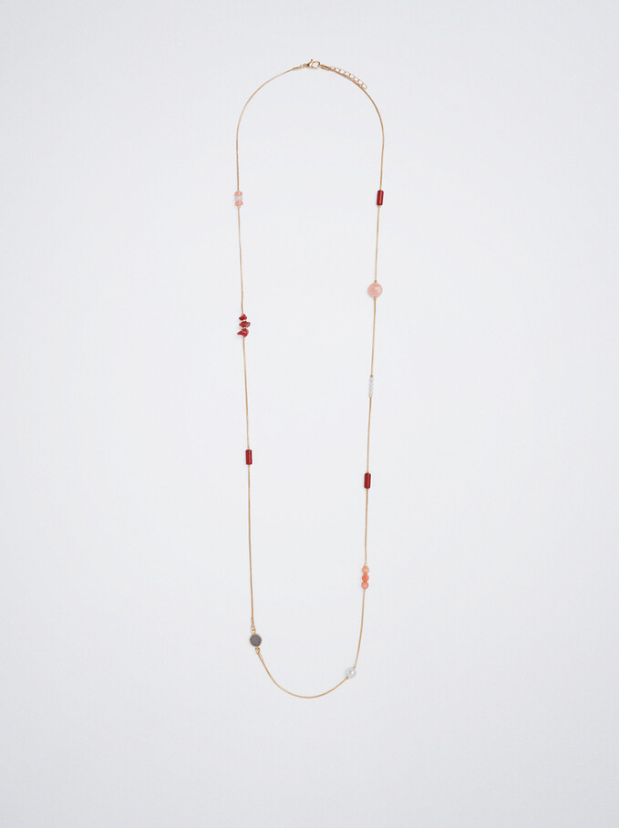Collar Multicolor Con Piedra, Coral, hi-res