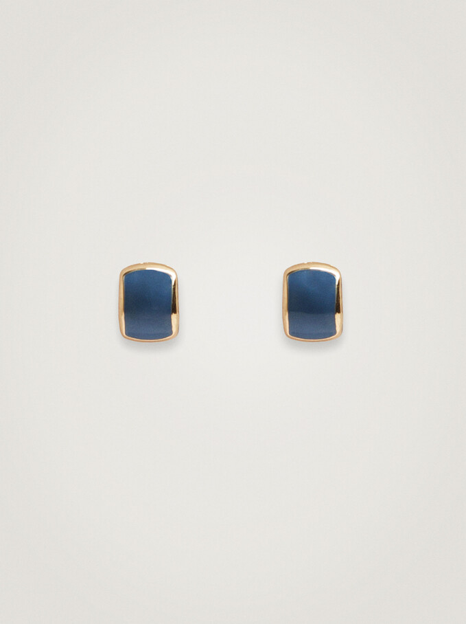 Enamel Earrings, Blue, hi-res