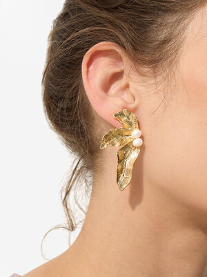 Leaf Earrings With Pearls