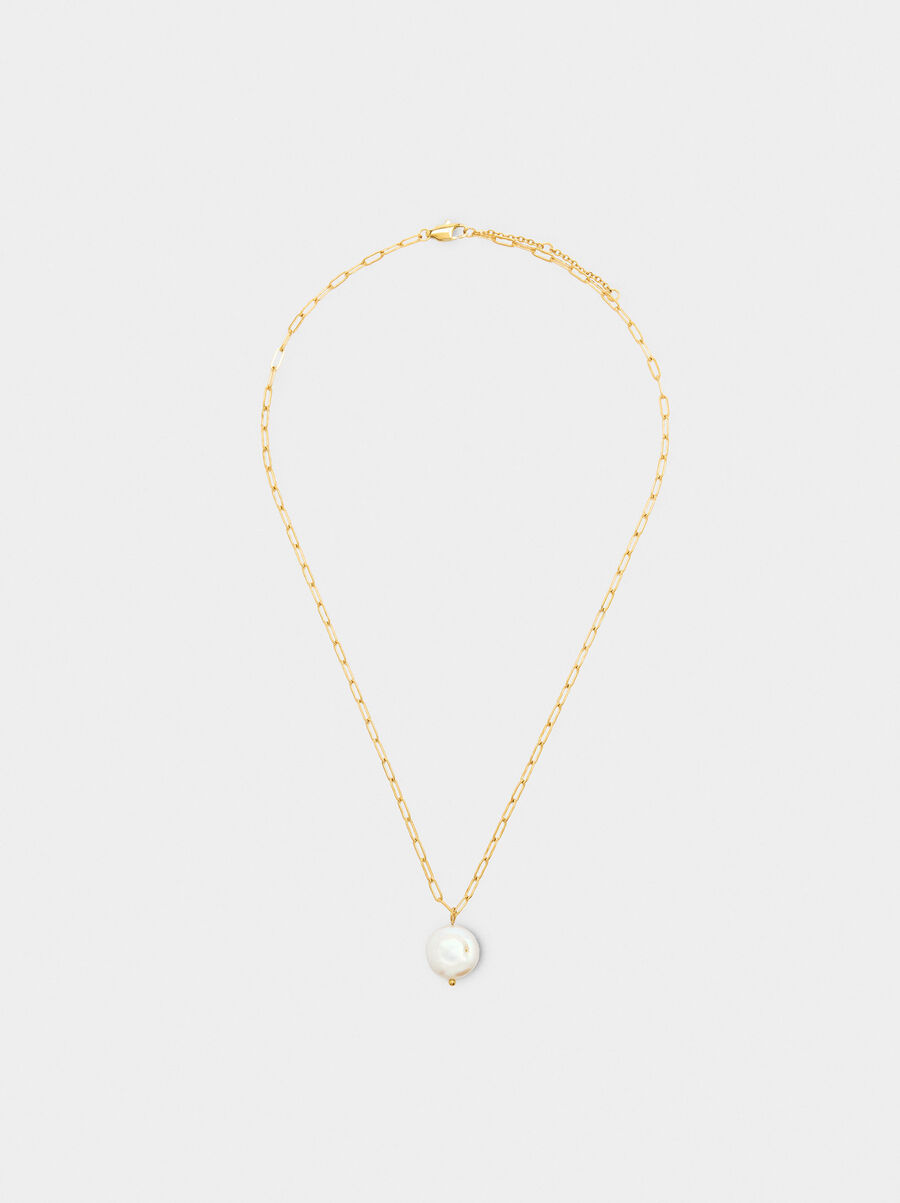 Necklace of links with pearl - Stainless steel