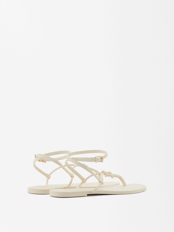 Flat Strappy Sandals, Ecru, hi-res