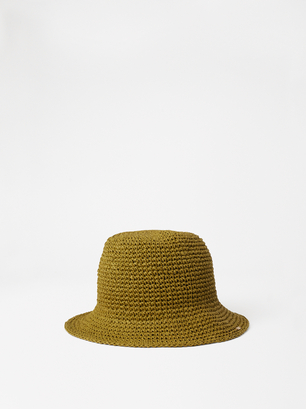 Straw-Effect Hat, Khaki, hi-res