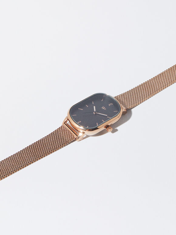Watch With Stainless Steel Metallic Mesh Strap, Rose Gold, hi-res