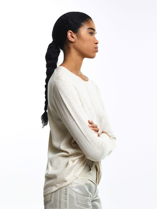 Knit Sweater With Wool, Ecru, hi-res