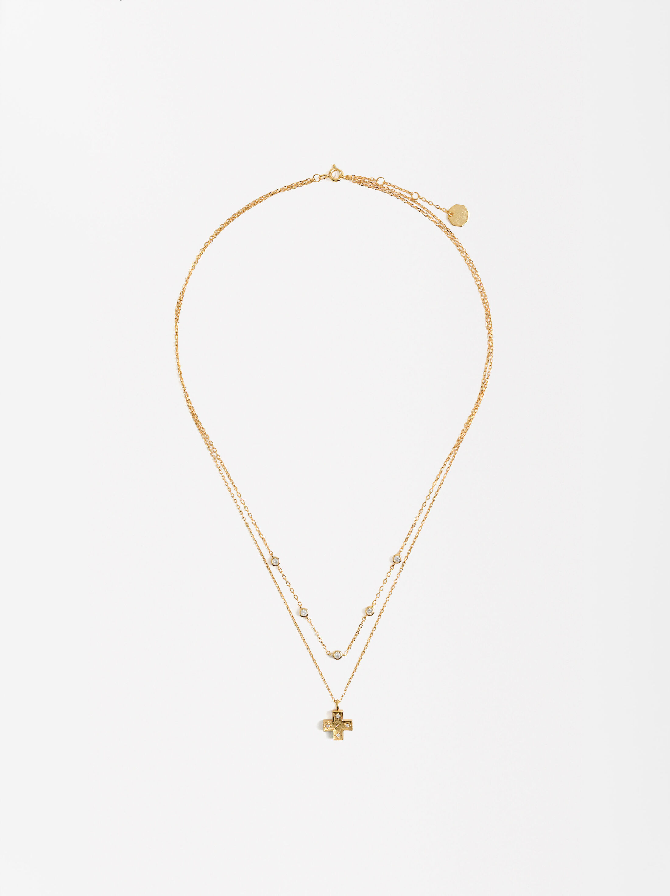 Double necklace with zirconias and cross - 925 sterling silver image number 1.0