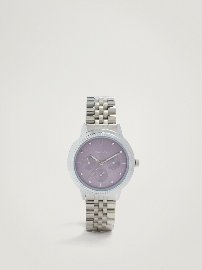 Watch With Two-Toned Steel Strap, Blue, hi-res