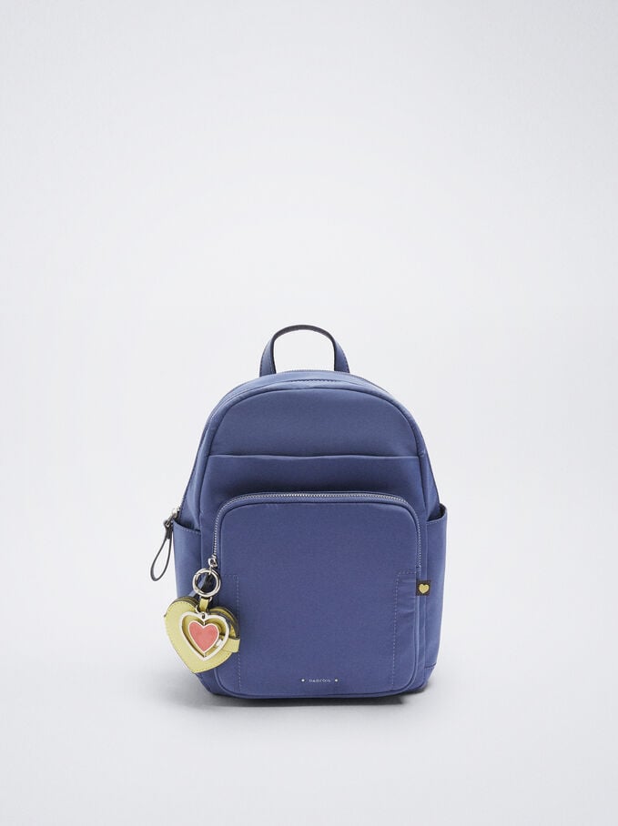 Nylon Backpack With Heart Pendant, Blue, hi-res