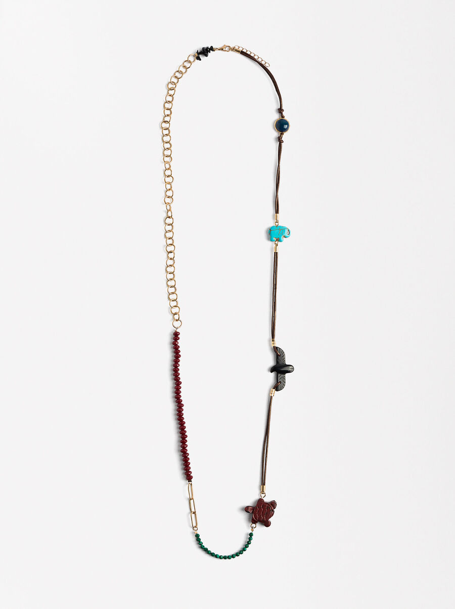 Leather cord necklace with stones