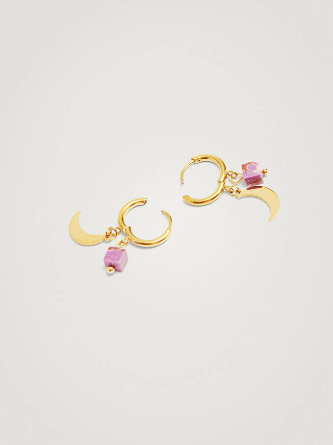 Stainless Steel Hoops With Semiprecious Stone, Purple, hi-res