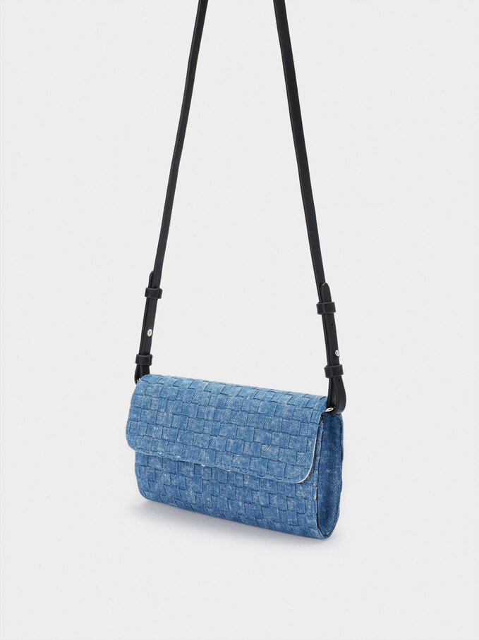 Interlaced Shoulder Bag With Chain Strap, Blue, hi-res