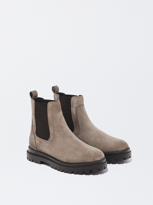 Online Exclusive - Flat Leather Ankle Boots, Beige, hi-res