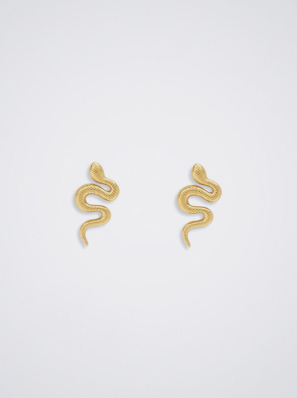 Steel Earrings With Snake, Golden, hi-res