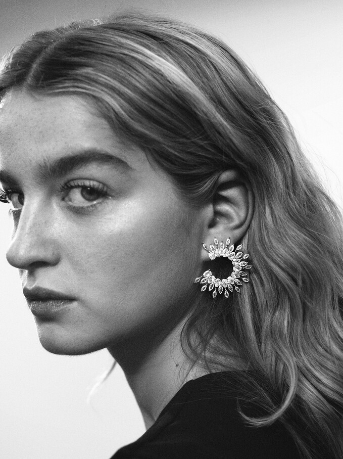 Earrings With Zirconia, Silver, hi-res