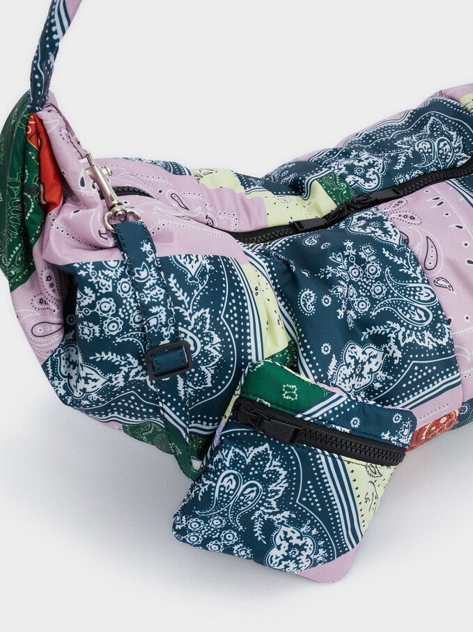 Nylon Printed Shoulder Bag, Multicolor, hi-res