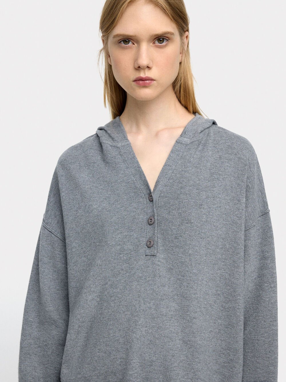 Knit sweater with hood
