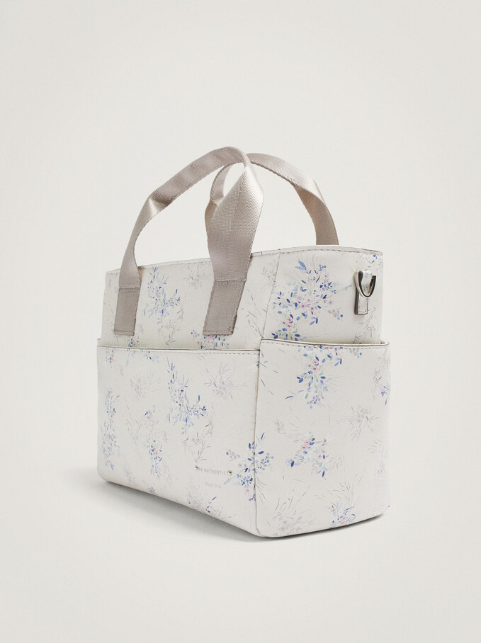 Floral Print Lunch Bag, White, hi-res