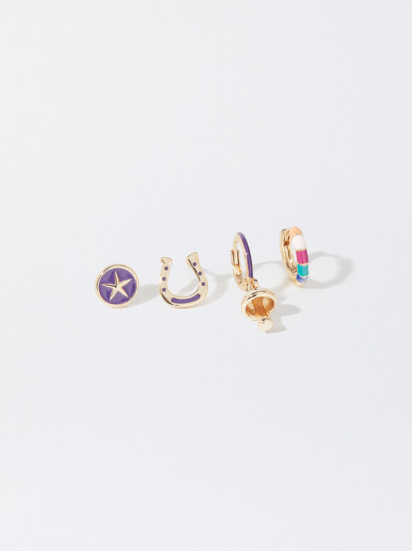 Set Of Enamel Earrings, Multicolor, hi-res