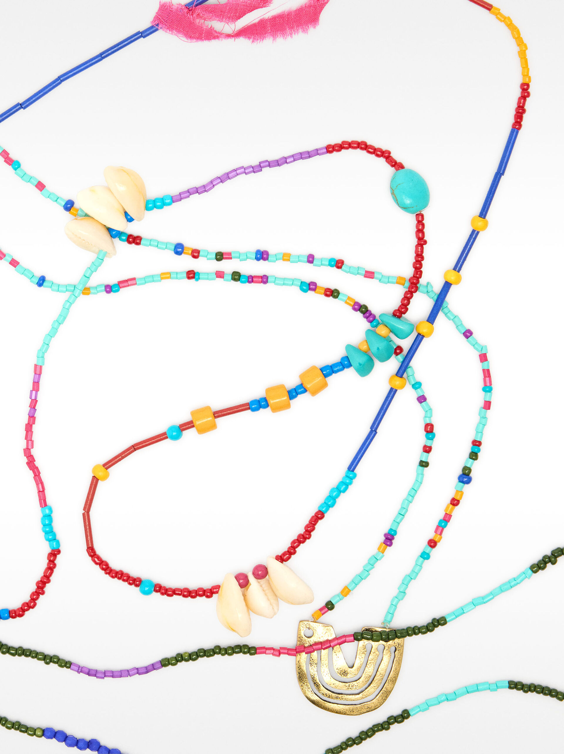 Set of necklaces with multicolor beads and pendant image number 1.0