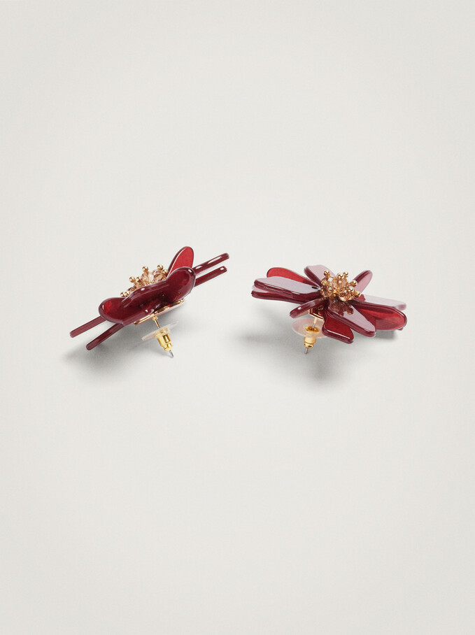 Long Flower Earrings, Bordeaux, hi-res