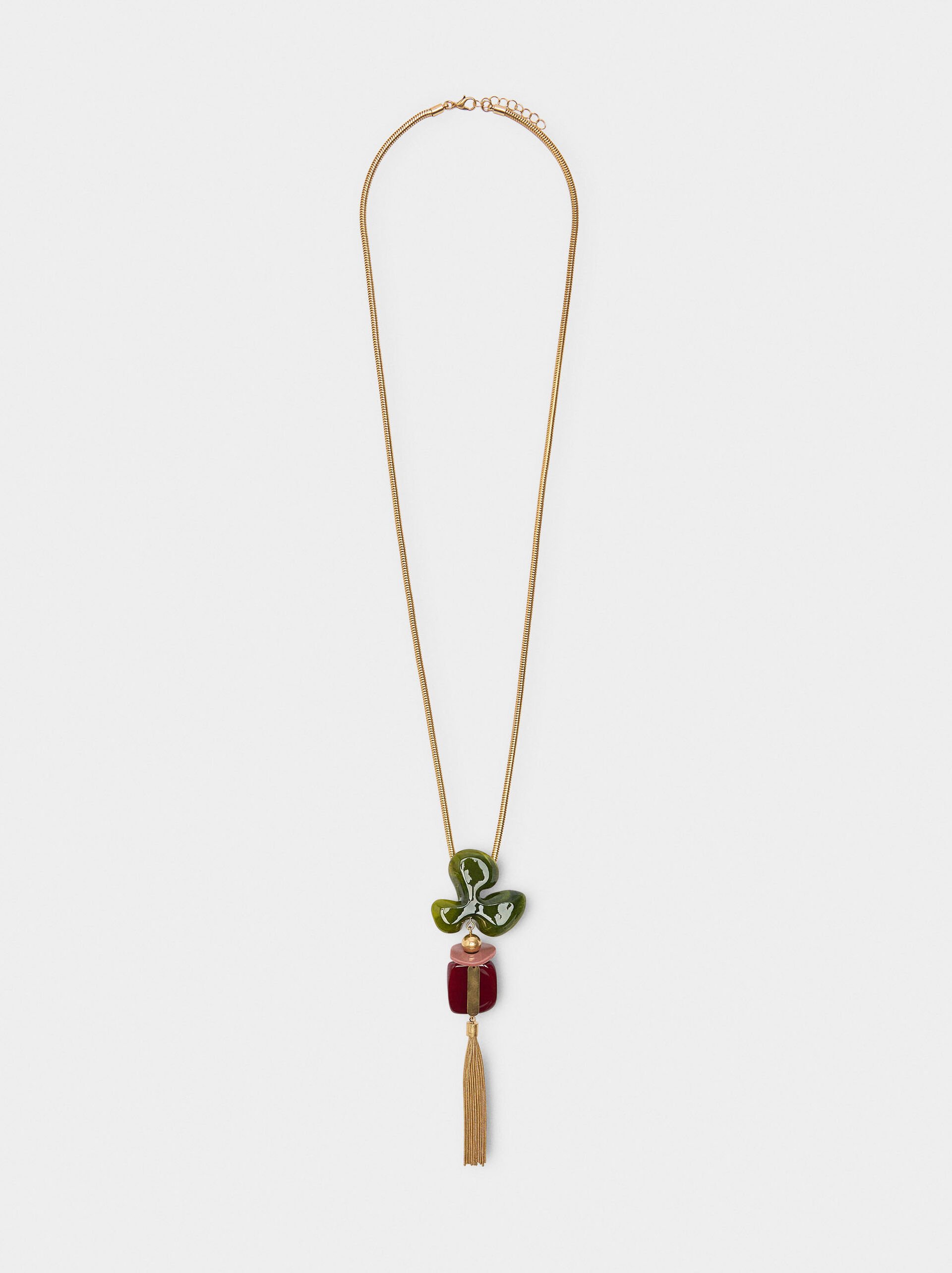 Long necklace with resin flower with fringes image number 0.0