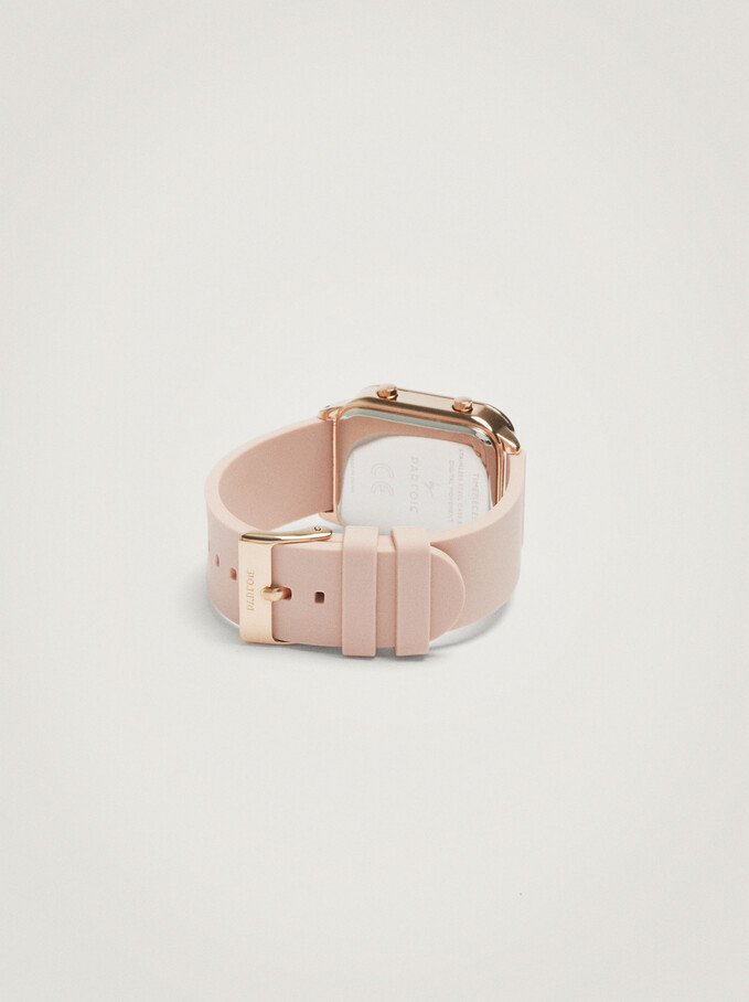 Digital Watch With Square Face, Pink, hi-res