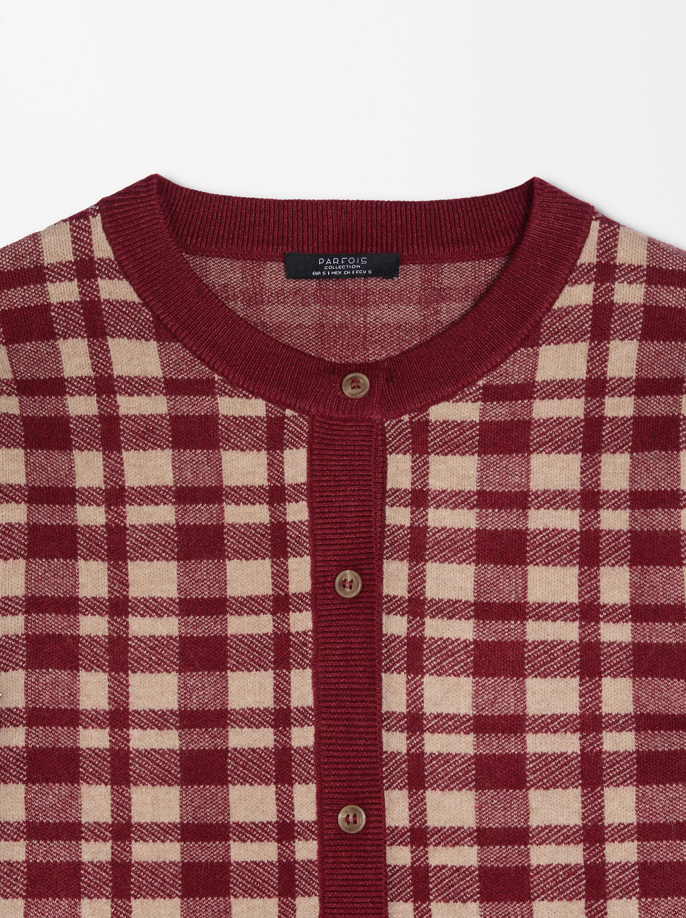 Jacquard knit cardigan with check pattern image number 6.0