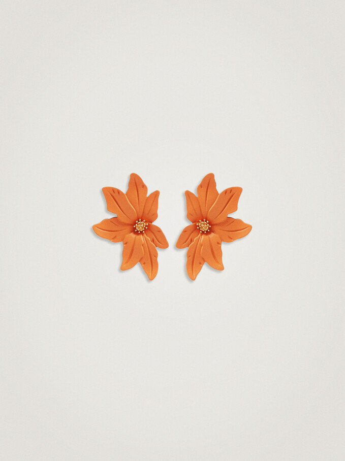 Flower Earrings, Orange, hi-res