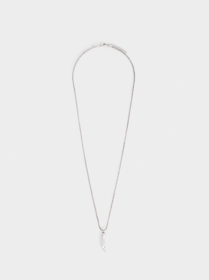 Long Necklace With Horn, Silver, hi-res
