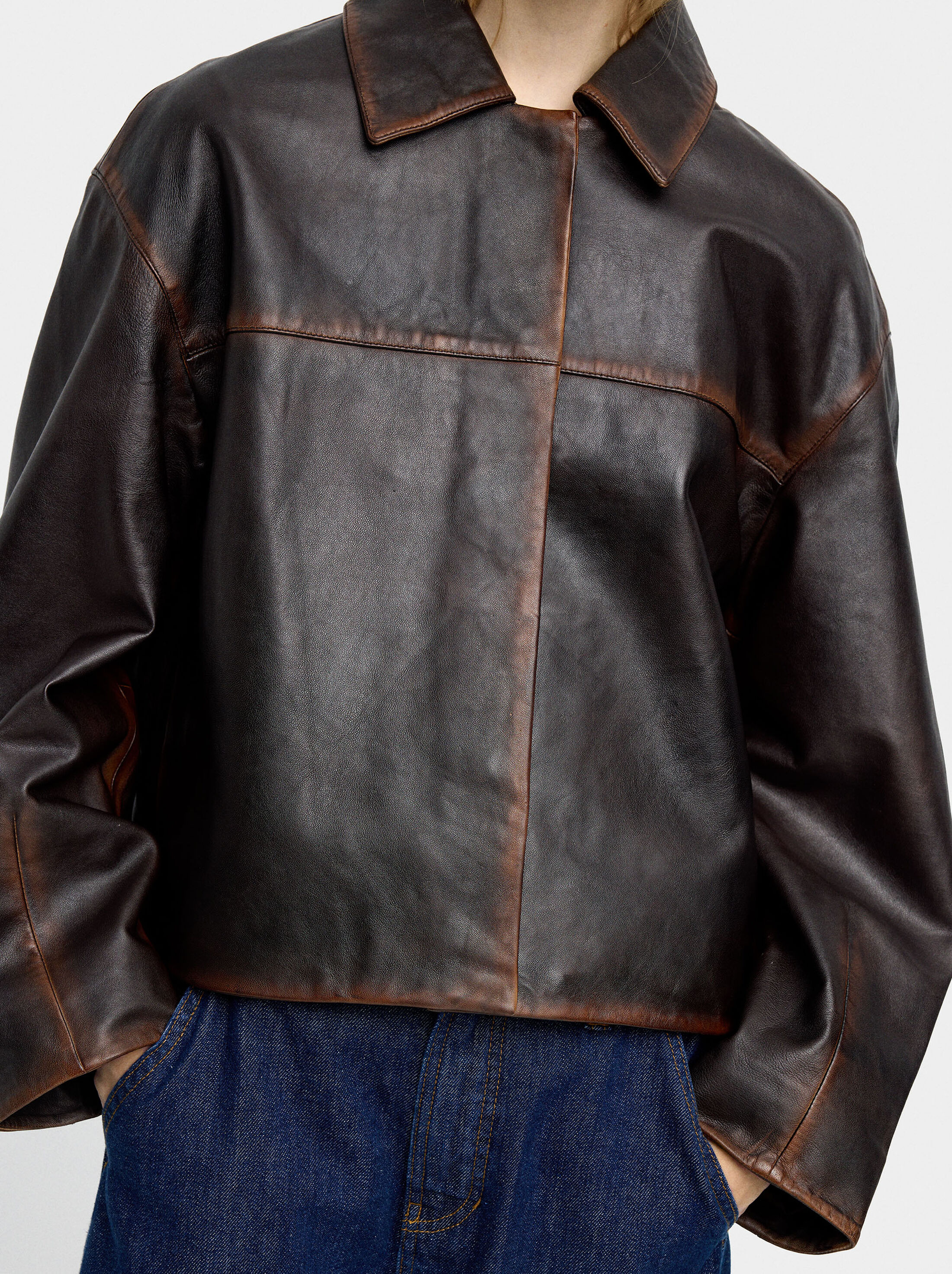 Leather jacket with topstitching image number 5.0