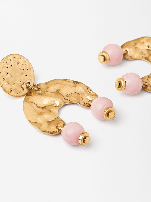 Golden Earrings With Texture, Pink, hi-res