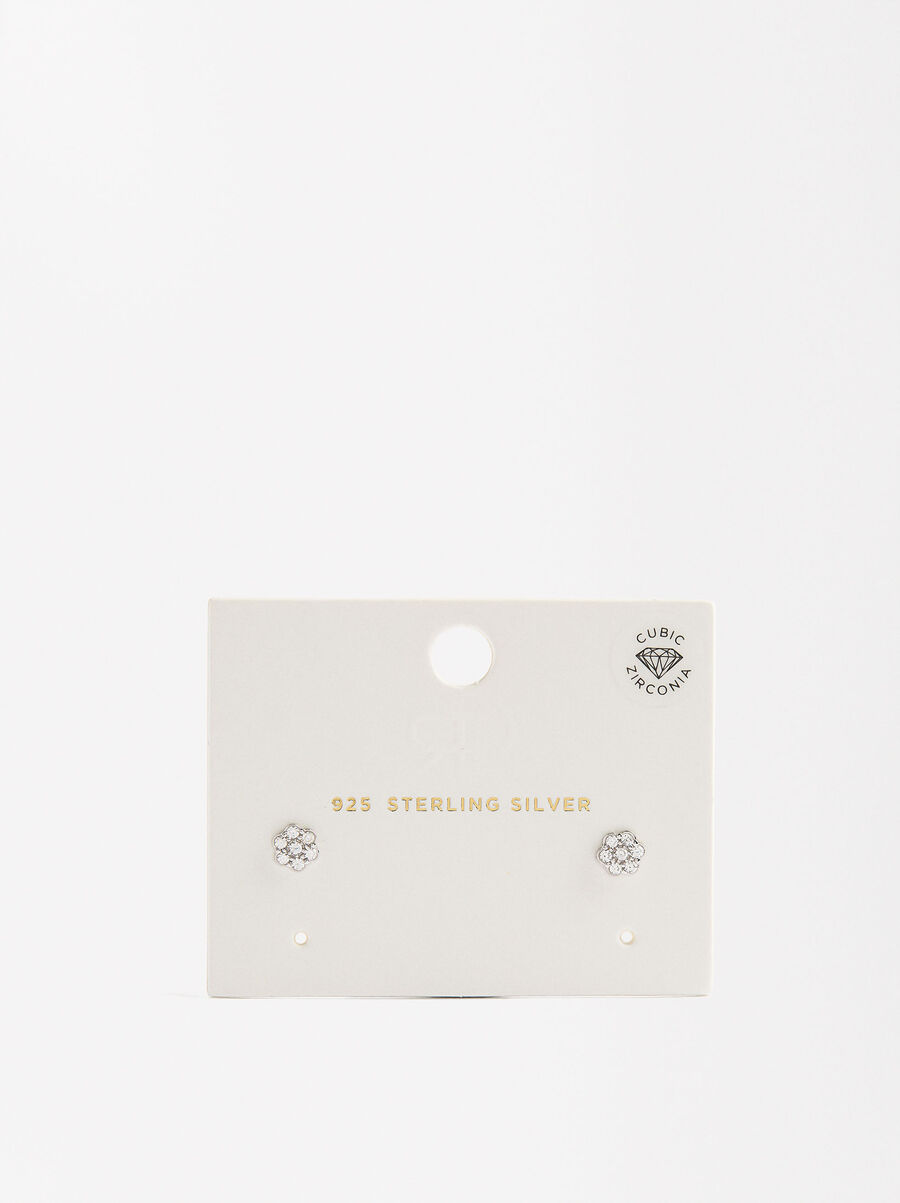 Pendientes flor con circonitas - Plata de ley 925