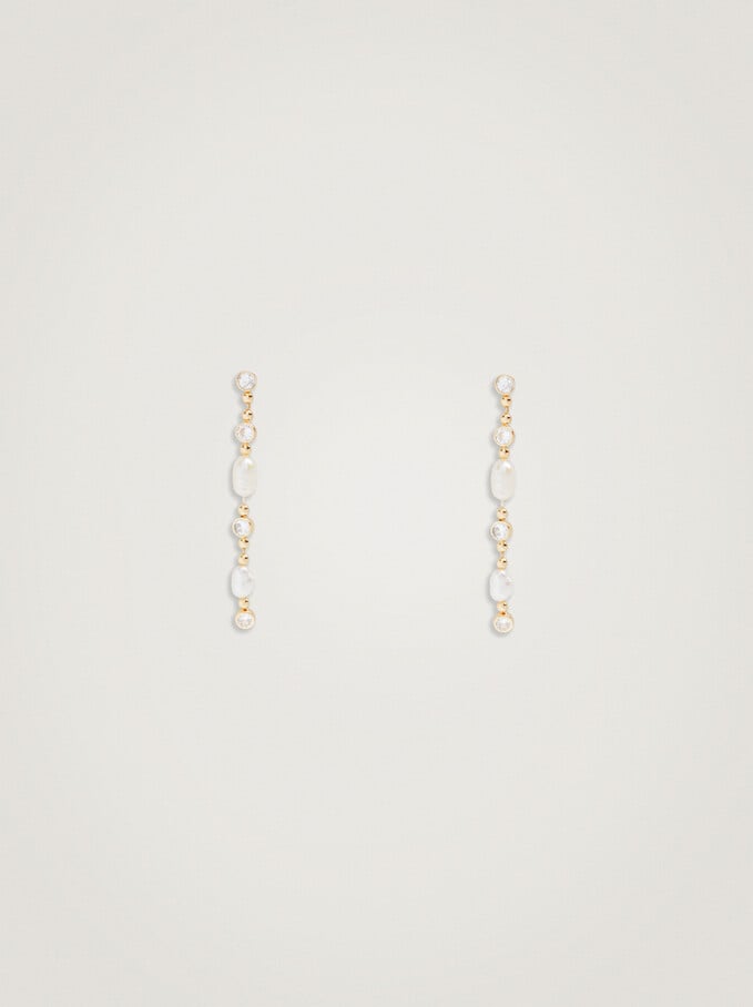 Earrings With Pearl And Zirconia, Golden, hi-res