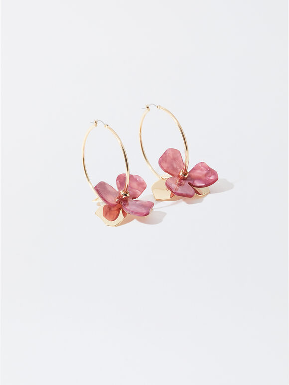 Flower Hoop Earrings, , hi-res