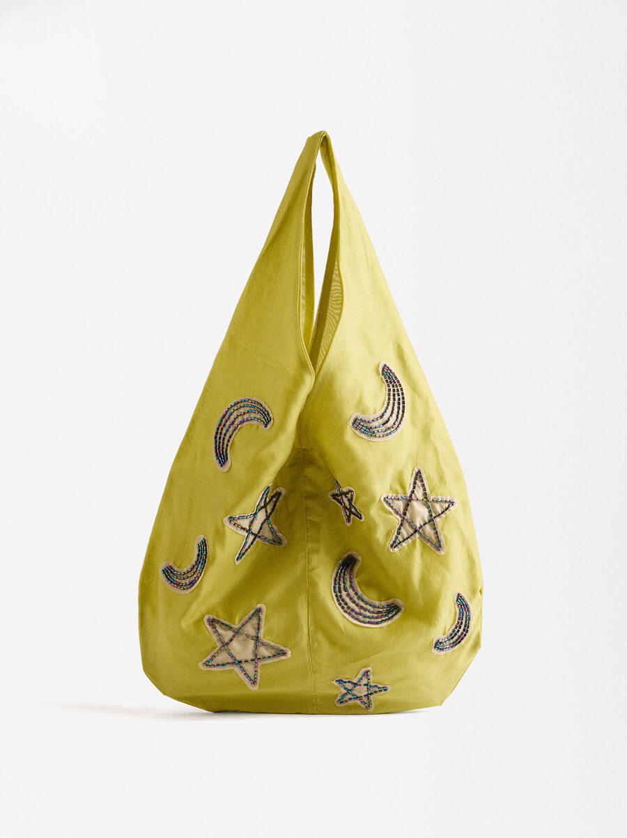 Beaded fabric shoulder bag