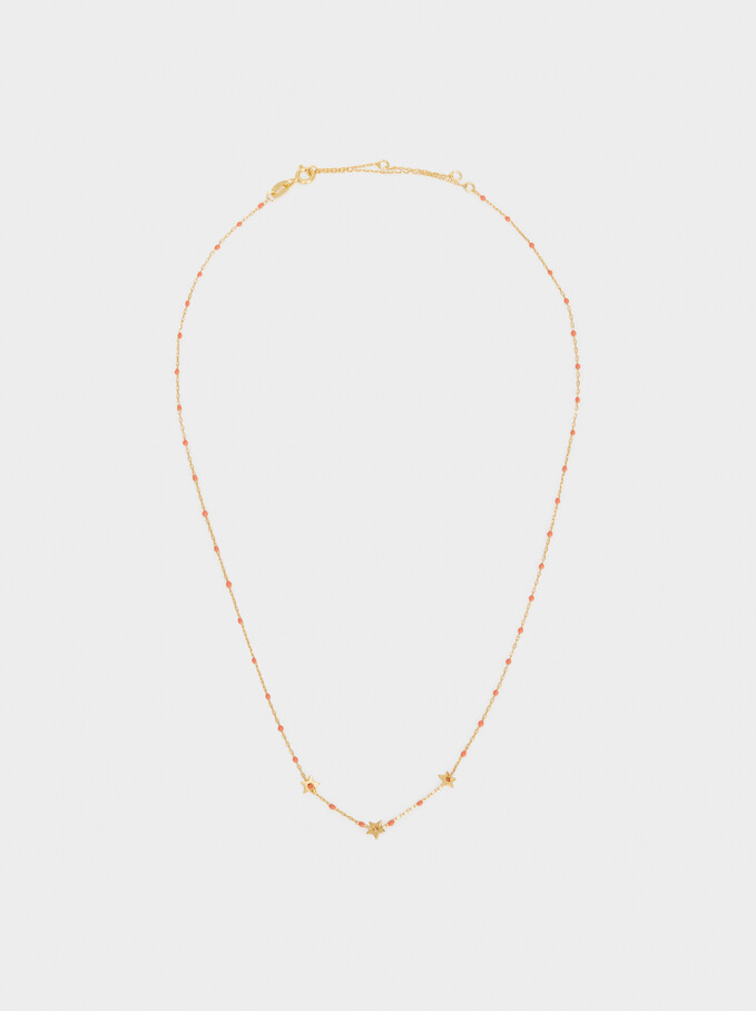 Short 925 Silver Necklace With Stars, Coral, hi-res