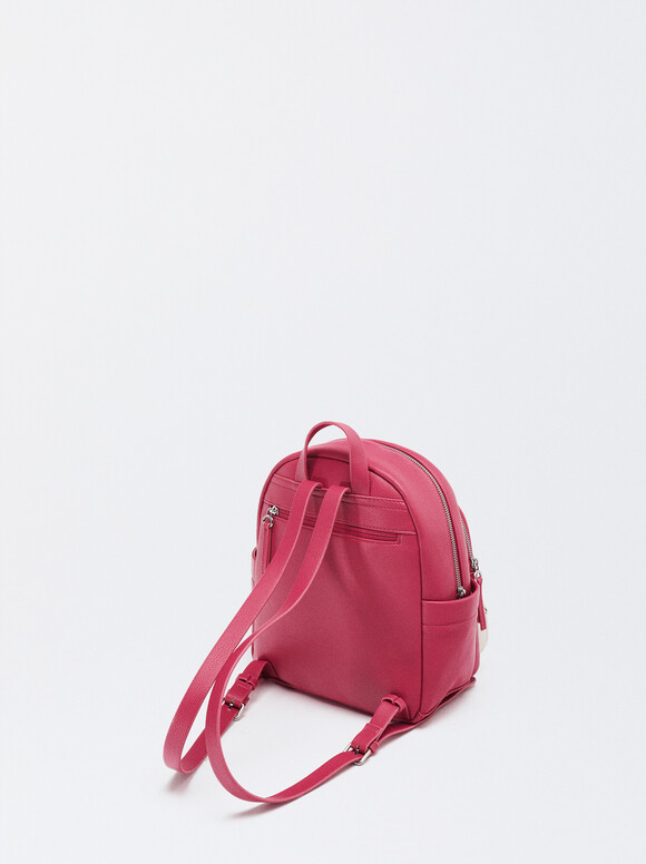 Backpack With Heart Pendant, Fuchsia, hi-res