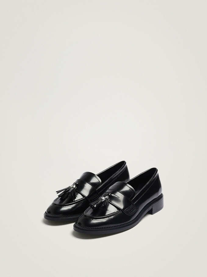 Loafers With With Tassels, Black, hi-res