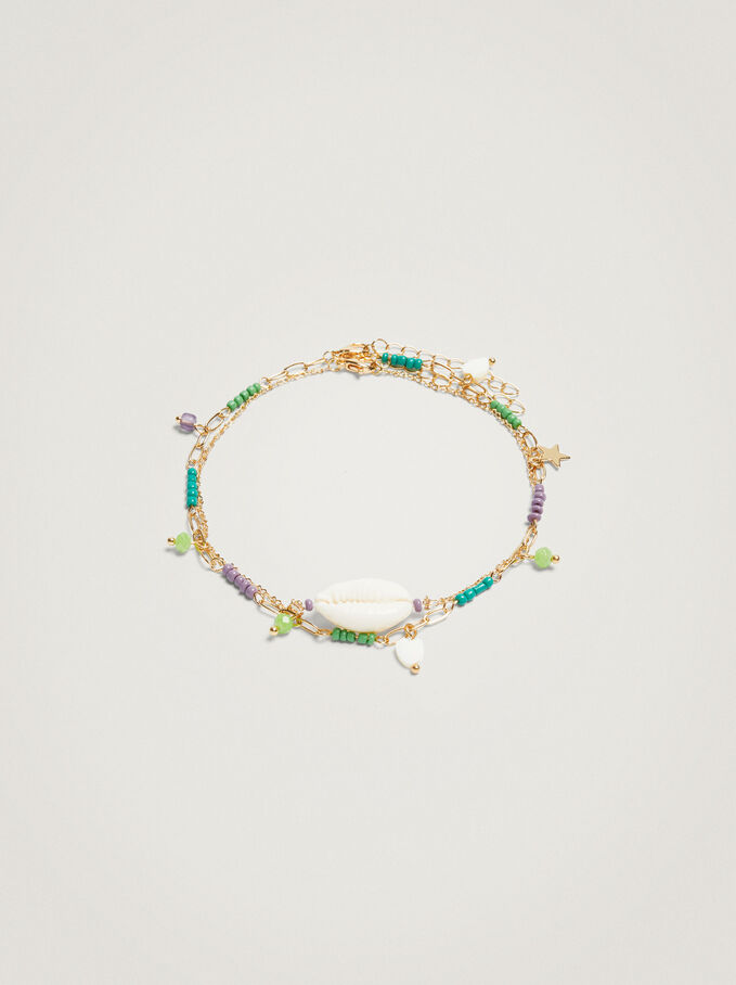 Set Of Anklet Bracelets With Shell, Multicolor, hi-res