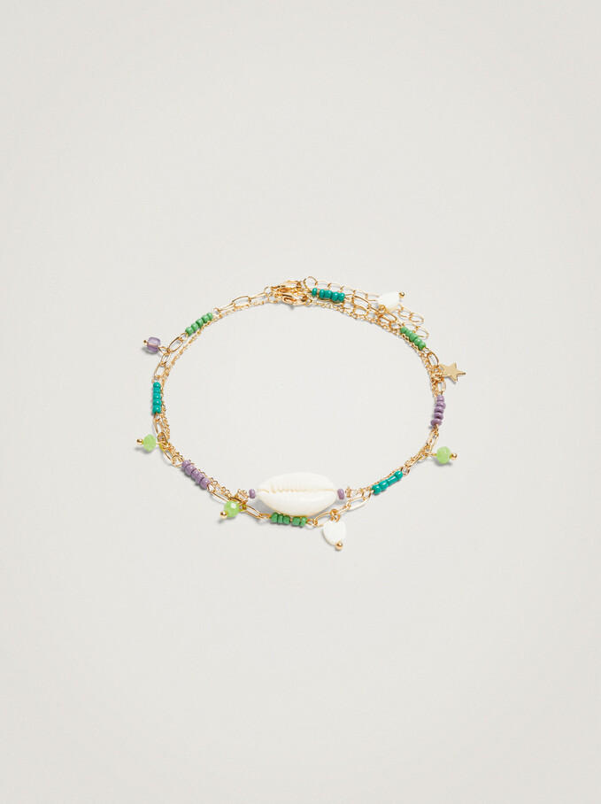 Set Of Anklet Bracelets With Shell, Multicolor, hi-res