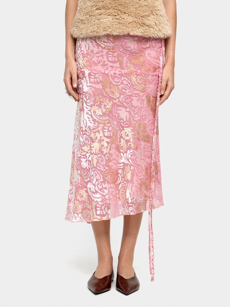 Midi jacquard skirt with leaves