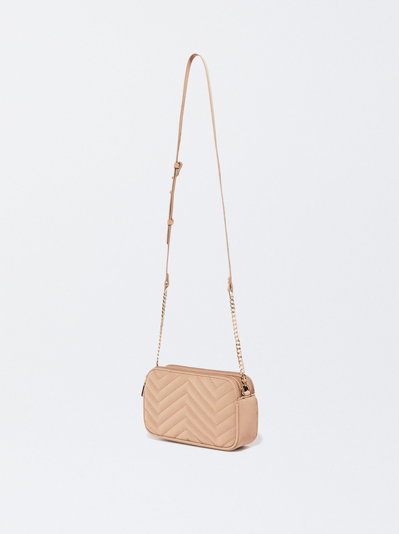 Quilted Crossbody Bag With Chain, Brown, hi-res