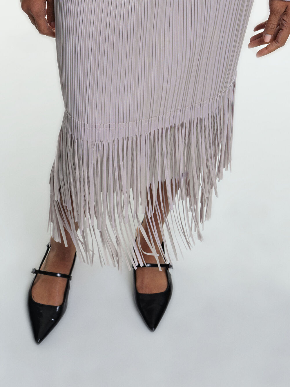Pleated Skirt With Fringes