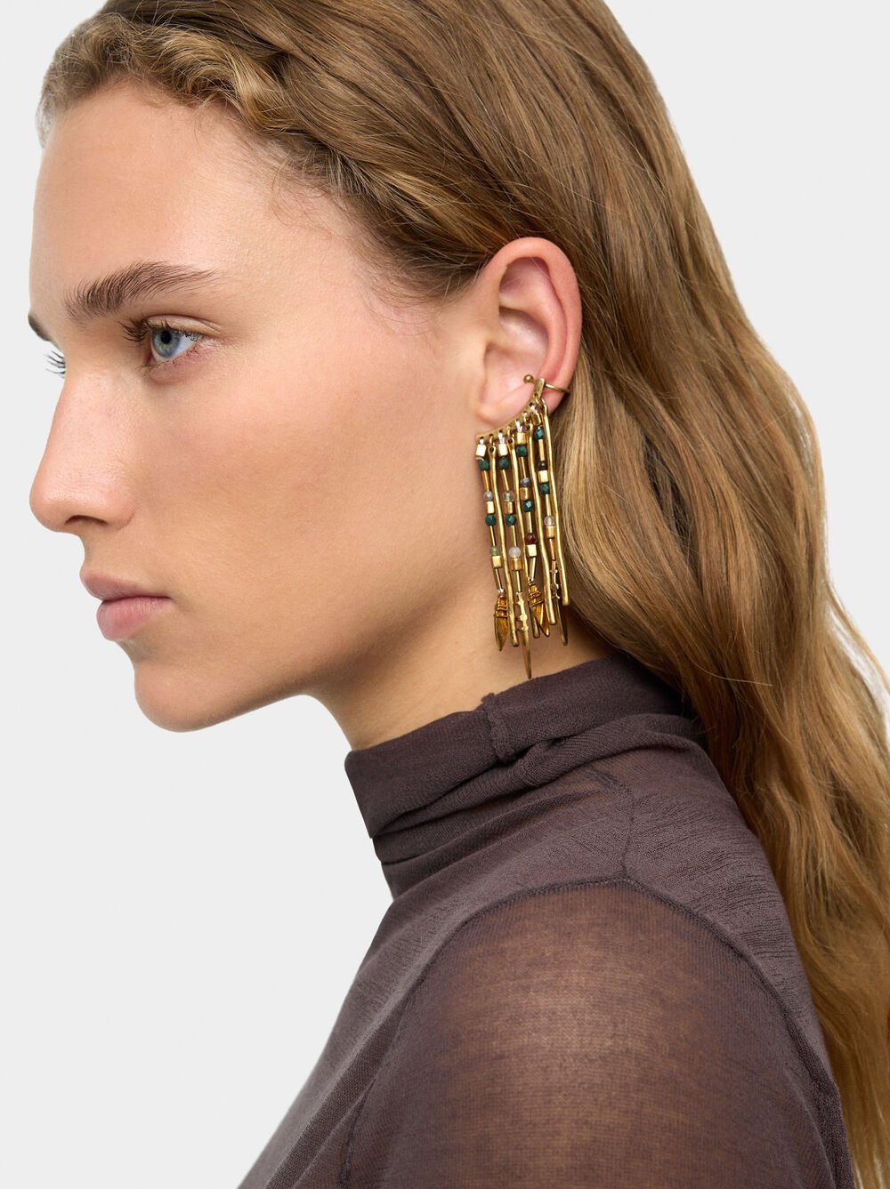 Earrings ear jacket with bars and stones