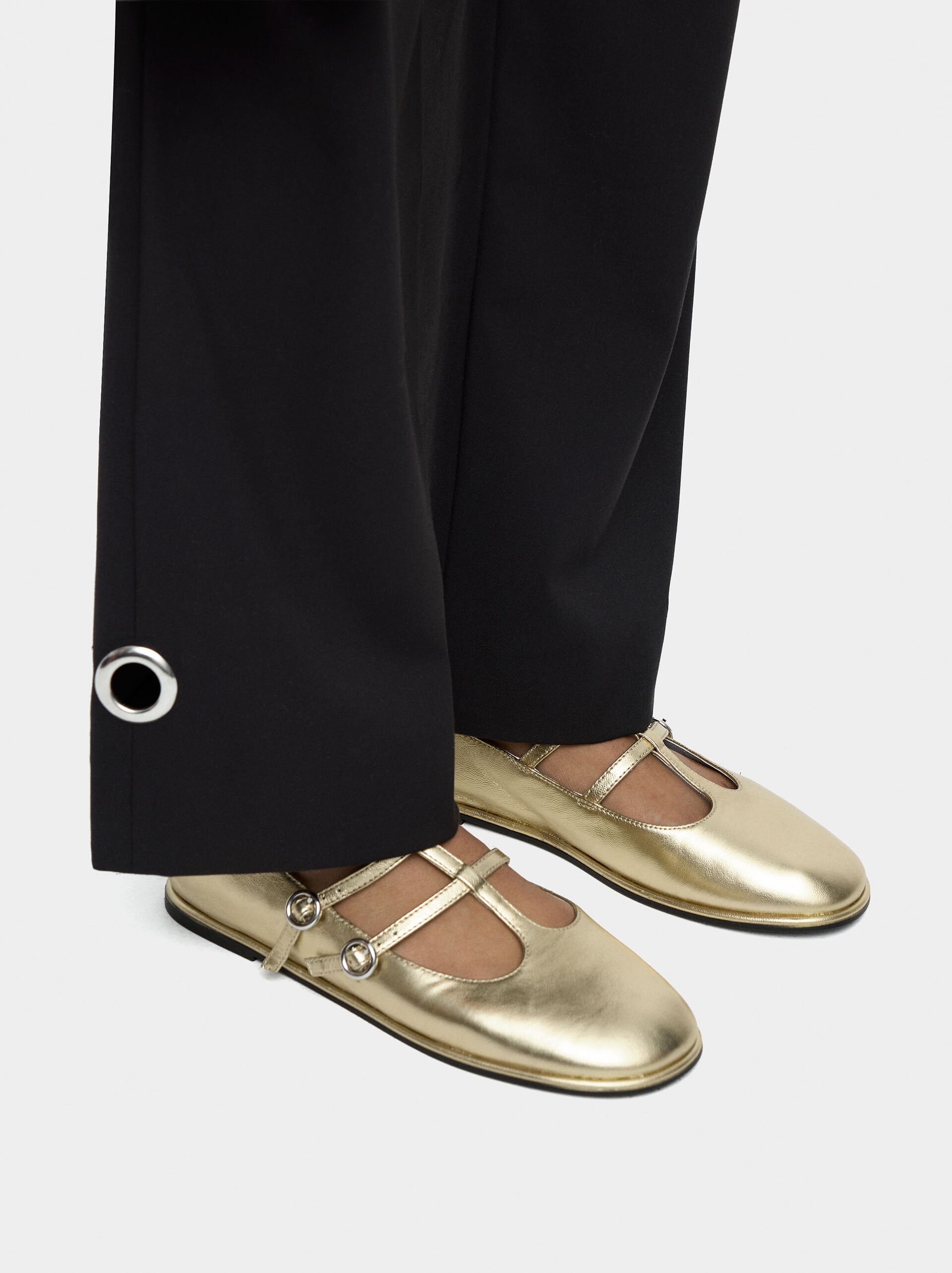 Flat leather shoes with double T-bar image number 1.0