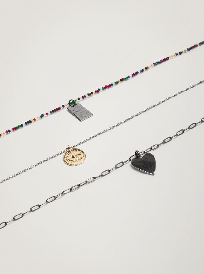 Set Of Necklaces With Charms, Multicolor, hi-res